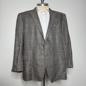 Joseph Abboud Men's 56L Brown 100% Linen Sport Coat Blazer  2-Button Solid Italy